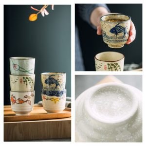 6.8 Fl Oz/200 Ml Blue And White Handmade Vintage Japanese Ceramic Tea Cups And Mugs