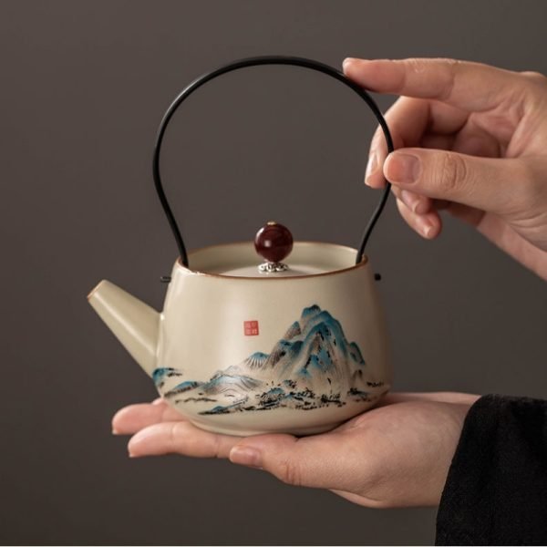 6.1 Fl Oz/180 Ml Hand Painted Green Mountain Chinese Ceramic Teapot And Cup Set