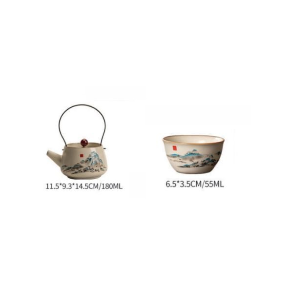 6.1 Fl Oz/180 Ml Hand Painted Green Mountain Chinese Ceramic Teapot And Cup Set