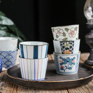 6.8 Fl Oz/200 Ml Blue And White Handmade Vintage Japanese Ceramic Tea Cups And Mugs