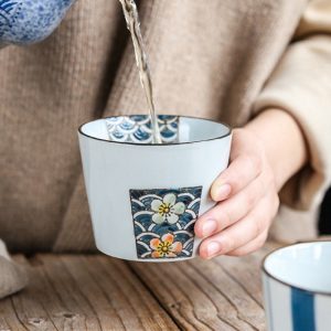 6.8 Fl Oz/200 Ml Blue And White Handmade Vintage Japanese Ceramic Tea Cups And Mugs