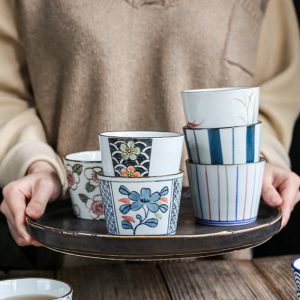 6.8 Fl Oz/200 Ml Blue And White Handmade Vintage Japanese Ceramic Tea Cups And Mugs