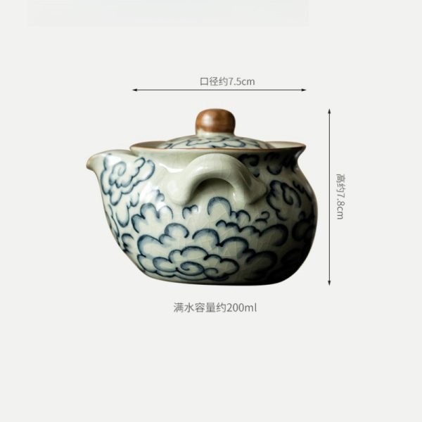 33.8 Fl Oz/1000 Ml Blue And Pink Flower Vintage Chinese Teapot With Bamboo Handle