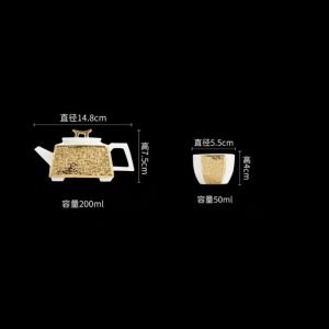 6.8 Fl Oz/200 Ml Luxurious Gold Gilded White Porcelain Chinese Square Teapot Set