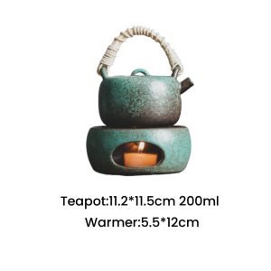 6.8 Fl Oz Antique Teal Ceramic Teapot With Candle Warmer