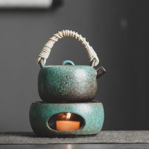 6.8 Fl Oz Antique Teal Ceramic Teapot With Candle Warmer