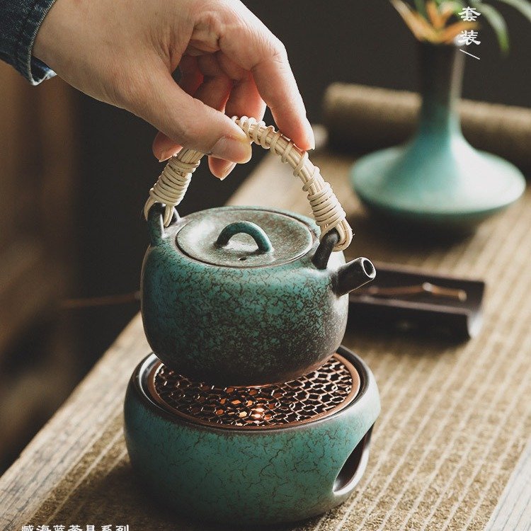 6.8 Fl Oz Antique Teal Ceramic Teapot With Candle Warmer 6.8 Fl Oz Antique Teal Ceramic Teapot With Candle Warmer