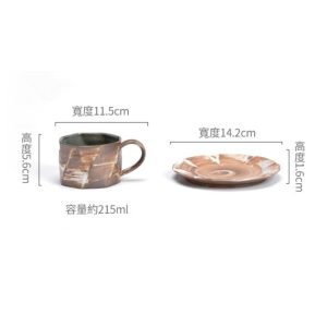 7.3 Fl Oz/215 Ml Japanese Rough Pottery Coffee Teacup And Saucer Set