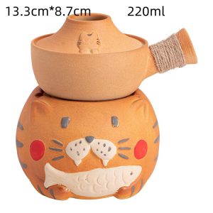 7.4 Fl Oz Creative Cute Cat Orange Ceramic Teapot With Candle Warmer