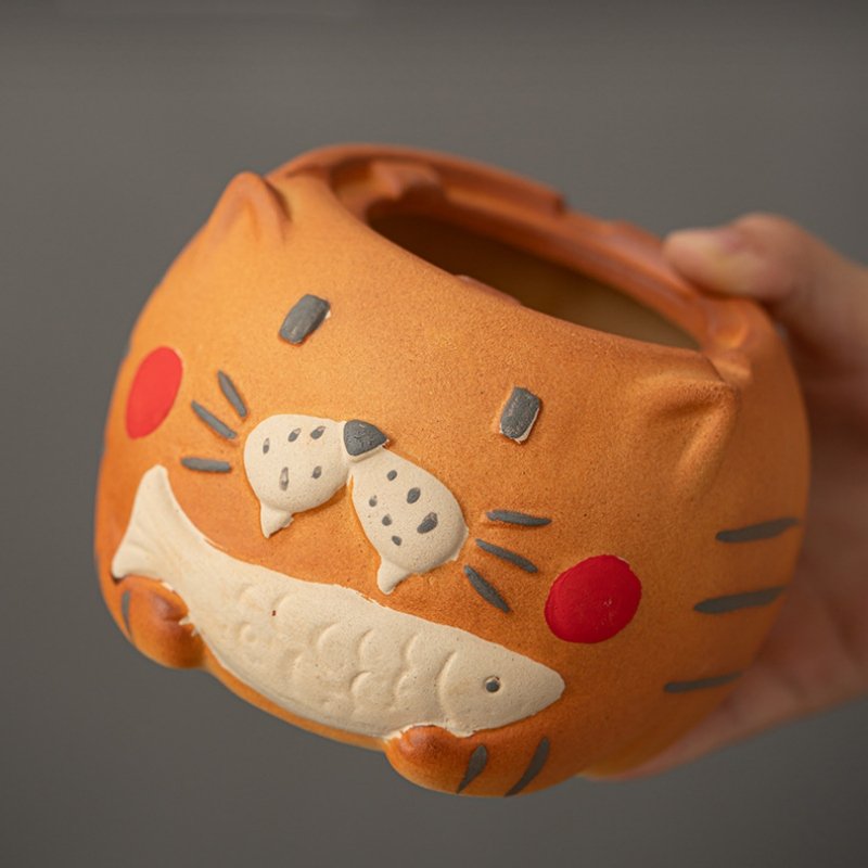 7.4 Fl Oz Creative Cute Cat Orange Ceramic Teapot With Candle Warmer 7.4 Fl Oz Creative Cute Cat Orange Ceramic Teapot With Candle Warmer