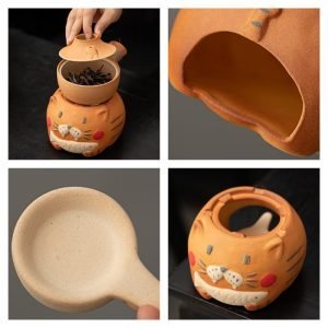 7.4 Fl Oz Creative Cute Cat Orange Ceramic Teapot With Candle Warmer