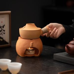 7.4 Fl Oz Creative Cute Cat Orange Ceramic Teapot With Candle Warmer