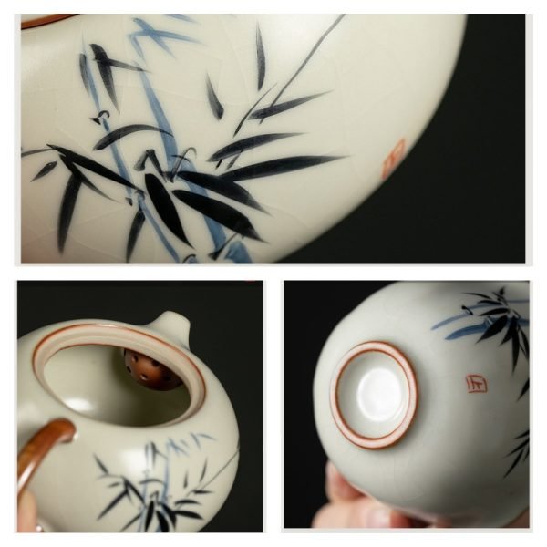 33.8 Fl Oz/1000 Ml Blue And Pink Flower Vintage Chinese Teapot With Bamboo Handle
