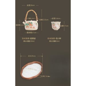 7.8 Fl Oz/230 Ml Rabbit Strawberry Ru Kiln Antique Chinese Porcelain Teapot Set