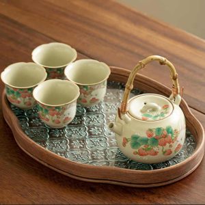 7.8 Fl Oz/230 Ml Rabbit Strawberry Ru Kiln Antique Chinese Porcelain Teapot Set