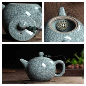 8.1 Fl Oz/240 Ml Antique Blue Ice Crackle Glaze Chinese Teapot And Cup Porcelain Set