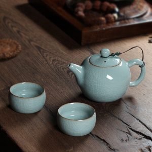 8.1 Fl Oz/240 Ml Antique Blue Ice Crackle Glaze Chinese Teapot And Cup Porcelain Set