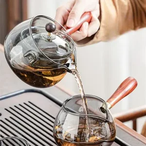 16.9 Fl Oz Small Modern Flip-able Glass Infuser Teapot With Side-handle