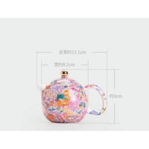 33.8 Fl Oz/1000 Ml Blue And Pink Flower Vintage Chinese Teapot With Bamboo Handle