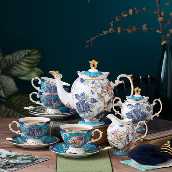 Blue Floral And Royal Elegance In Vintage And Bone China Porcelain Tea And Coffee Set For Adults