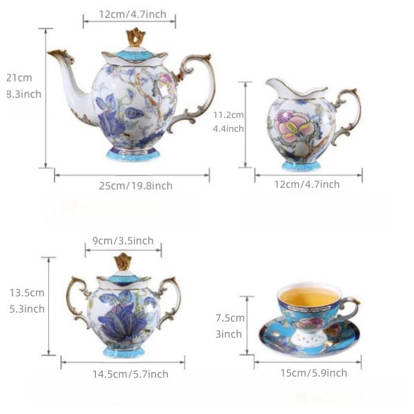 Blue Floral And Royal Elegance In Vintage And Bone China Porcelain Tea And Coffee Set For Adults