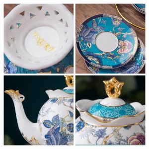 Blue Floral And Royal Elegance In Vintage And Bone China Porcelain Tea And Coffee Set For Adults