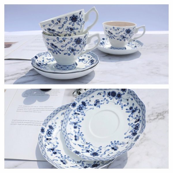 Simple Royal And Elegant Golden Rim Fine Bone China Vintage Tea Cup Set With Saucers
