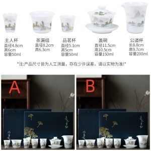 Antique Chinese Landscape Ice Jade Eggshell Porcelain Tea Gift Box Set