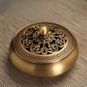 Hand-Carved Flower Antique Chinese Brass Incense Burner