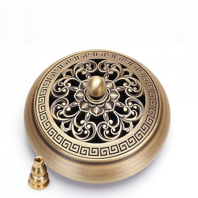 Hand-Carved Flower Antique Chinese Brass Incense Burner Hand-Carved Flower Antique Chinese Brass Incense Burner