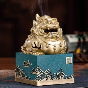 Chinese Foo Dog Antique Brass Incense Burner