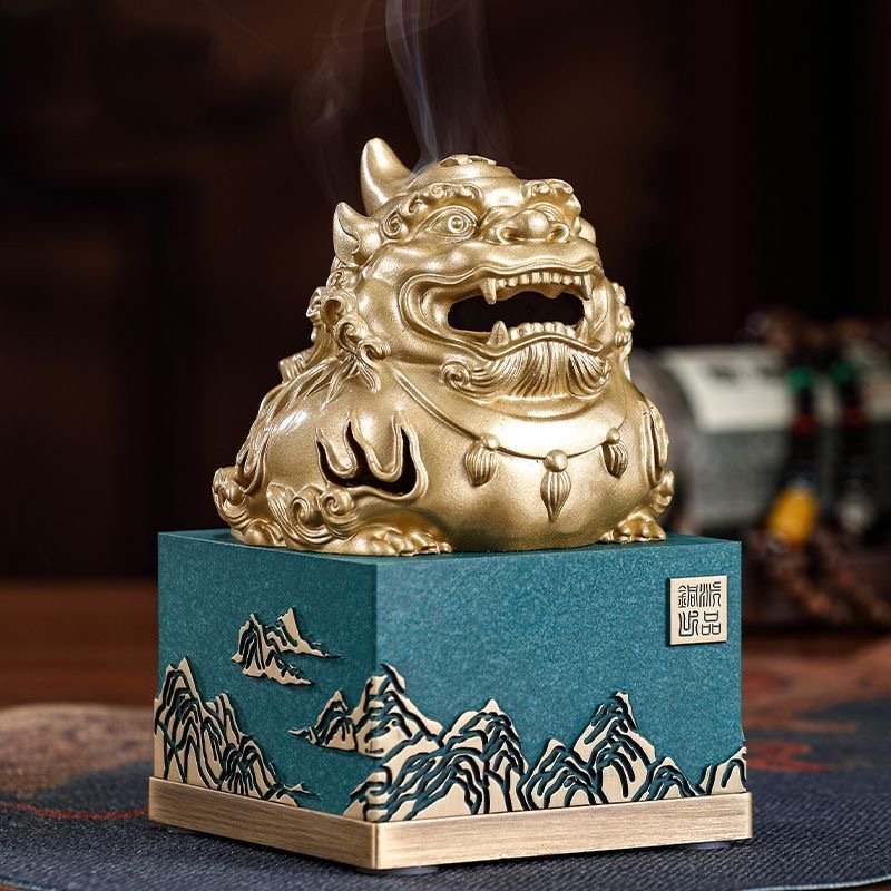 Chinese Foo Dog Antique Brass Incense Burner Chinese Foo Dog Antique Brass Incense Burner