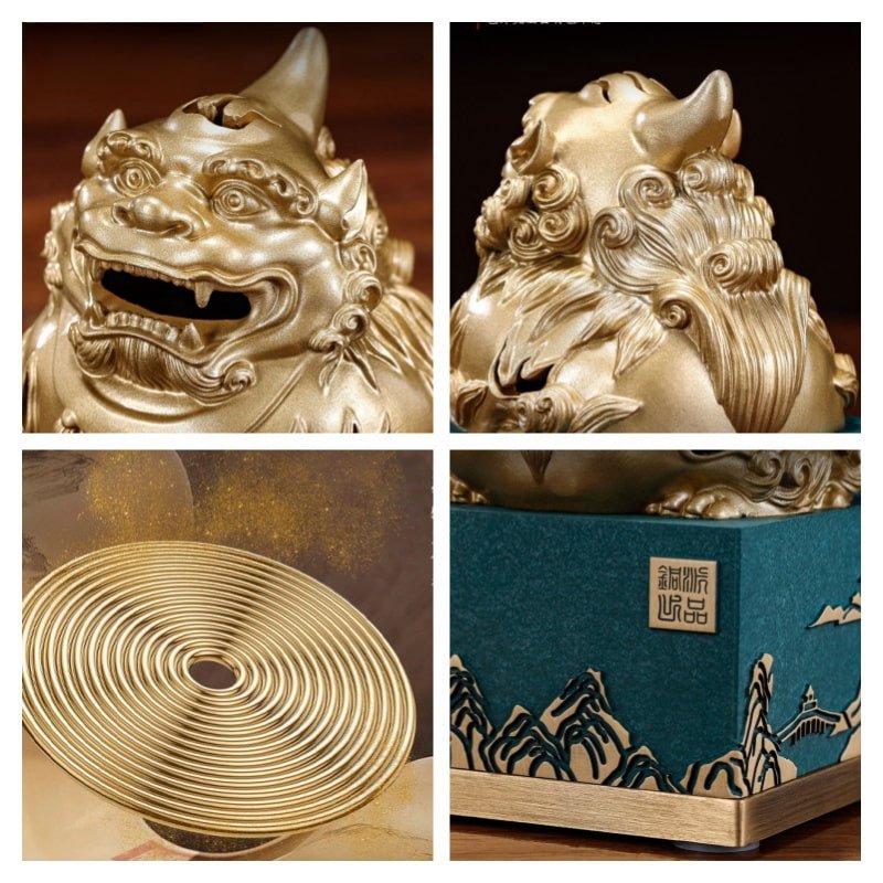 Chinese Foo Dog Antique Brass Incense Burner Chinese Foo Dog Antique Brass Incense Burner