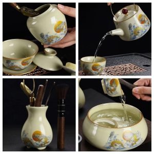 Antique Golden Dragon Pattern Ceramic Ancient Chinese Tea Ceremony Set