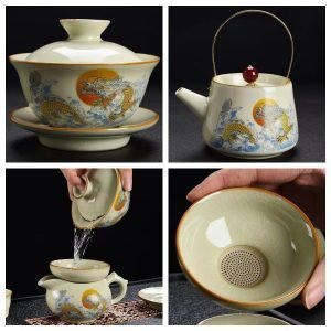 Antique Golden Dragon Pattern Ceramic Ancient Chinese Tea Ceremony Set