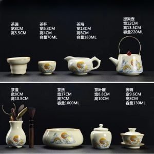 Antique Golden Dragon Pattern Ceramic Ancient Chinese Tea Ceremony Set