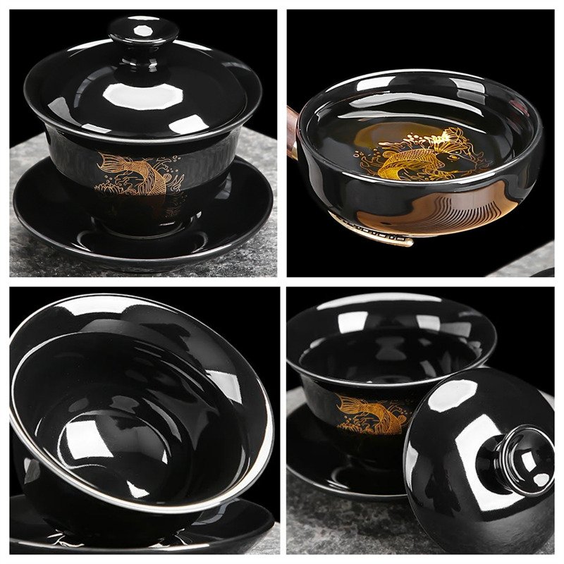 Antique Black Glaze Goldfish Porcelain Traditional Chinese Tea Ceremony Set Antique Black Glaze Goldfish Porcelain Traditional Chinese Tea Ceremony Set