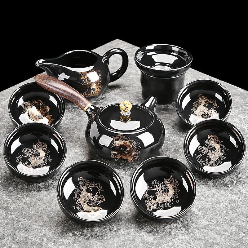 Antique Black Glaze Goldfish Porcelain Traditional Chinese Tea Ceremony Set Antique Black Glaze Goldfish Porcelain Traditional Chinese Tea Ceremony Set