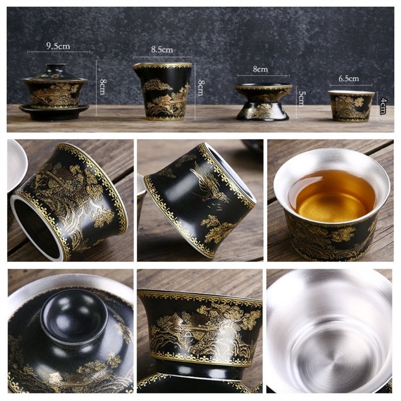 Antique Garden Pattern Porcelain Chinese Export Tea Set With Lnner Sterling Silver Antique Garden Pattern Porcelain Chinese Export Tea Set With Lnner Sterling Silver