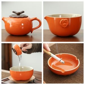 Modern Persimmon Shape Traditional Chinese Porcelain Tea Service Set