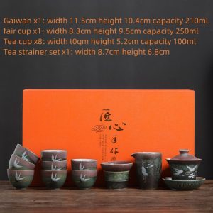 Antique Green Glaze Hand Painted Crane Traditional Chinese Tea Set With Gift Box