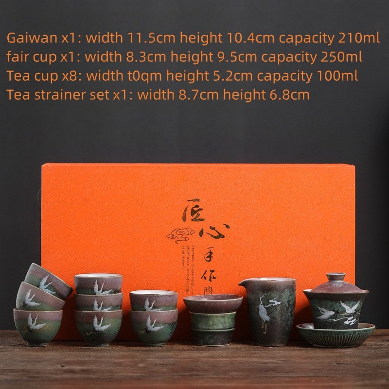 Antique Green Glaze Hand Painted Crane Traditional Chinese Tea Set With Gift Box Antique Green Glaze Hand Painted Crane Traditional Chinese Tea Set With Gift Box