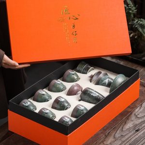 Antique Green Glaze Hand Painted Crane Traditional Chinese Tea Set With Gift Box
