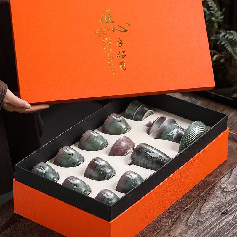 Antique Green Glaze Hand Painted Crane Traditional Chinese Tea Set With Gift Box Antique Green Glaze Hand Painted Crane Traditional Chinese Tea Set With Gift Box