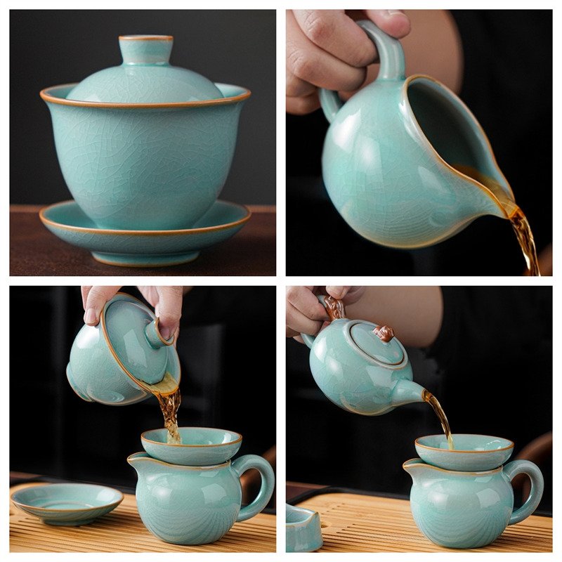 Antique Cracked Ceramic Dragon Pattern Traditional Chinese Tea Ceremony Set Antique Cracked Ceramic Dragon Pattern Traditional Chinese Tea Ceremony Set
