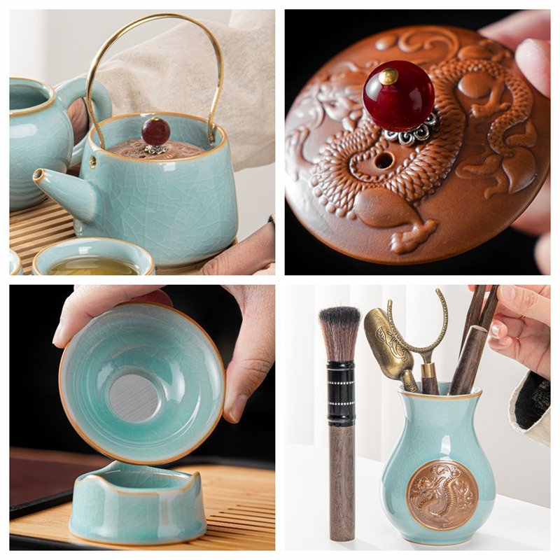 Antique Cracked Ceramic Dragon Pattern Traditional Chinese Tea Ceremony Set Antique Cracked Ceramic Dragon Pattern Traditional Chinese Tea Ceremony Set