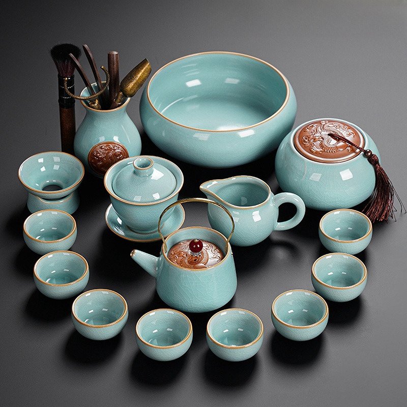 Antique Cracked Ceramic Dragon Pattern Traditional Chinese Tea Ceremony Set Antique Cracked Ceramic Dragon Pattern Traditional Chinese Tea Ceremony Set