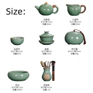 Antique Green Cracked Ice Porcelain Dragon Handle Chinese Ceremonial Tea Set
