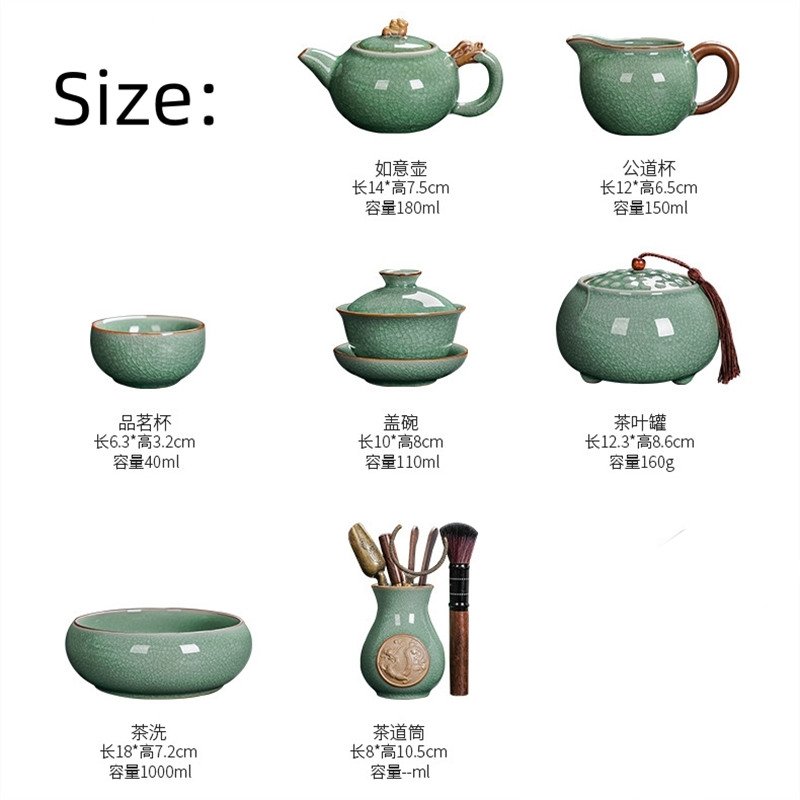Antique Green Cracked Ice Porcelain Dragon Handle Chinese Ceremonial Tea Set Antique Green Cracked Ice Porcelain Dragon Handle Chinese Ceremonial Tea Set