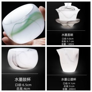 Antique Ink Style Ice Jade Porcelain Traditional Chinese Tea Set With Gift Box